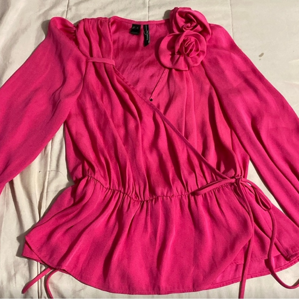 Mango Pink Ruffled Wrap Blouse